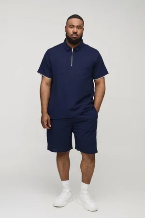 Boohoo Mens Plus Regular Fit Seersucker Contrast Edge Polo & Short Set