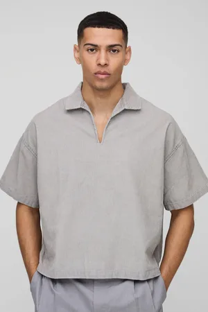 Boohoo Mens Oversized Boxy Acid Wash Corduroy Polo Shirt