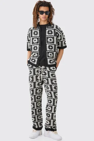 Boohoo Mens Boxy Open Stitch Crochet Polo Trouser Knitted Set