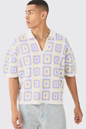 Boohoo Mens Oversized Boxy Crochet Knit Polo In