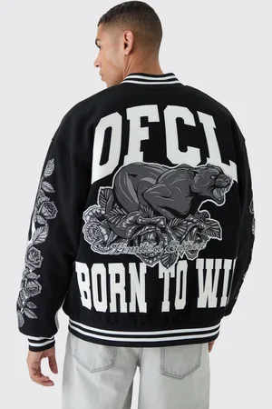Boohoo Mens Oversized OFCL Rose Varsity Jacket In