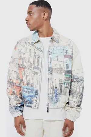 Boohoo Mens Boxy Scenic Twill Harrington Jacket