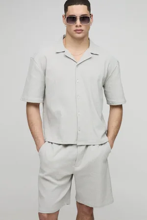 Boohoo Mens Oversized Boxy Seersucker Crinkle Shirt & Short Set