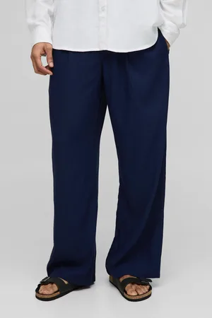 Boohoo Mens Half & Half Waistband Wide Fit Pleat Front Linen Blend Trousers