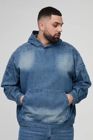 Boohoo Mens Plus Debossed Biker Denim Oversized Hoodie