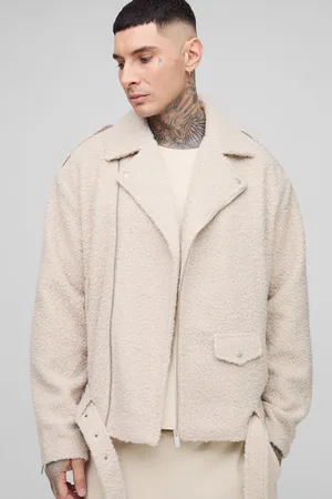 Boohoo Mens Tall Oversized Boucle Biker Jacket