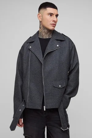Boohoo Mens Tall Oversized Wool Look Biker Jacket