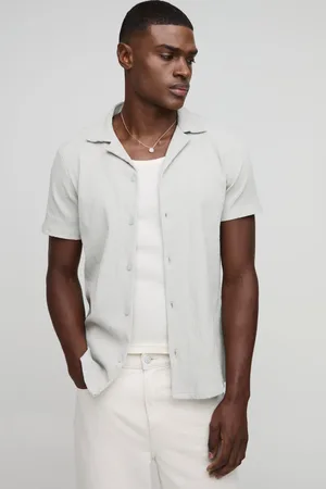 Boohoo Mens Slim Fit Seersucker Crinkle Shirt