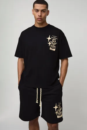 Boohoo Mens Oversized Moto Graphic T-Shirt & Short Set