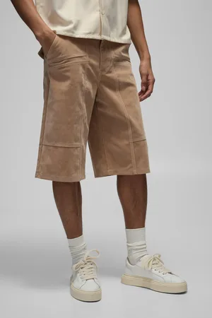 Boohoo Mens Baggy Long Length Heavyweight Suede Cargo Shorts