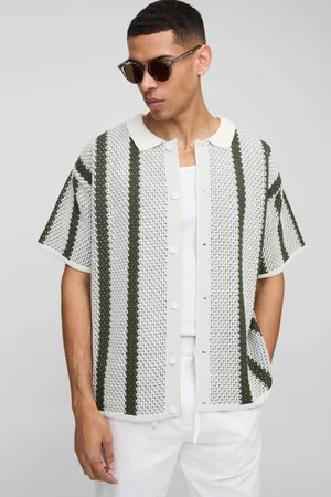 Boohoo Mens Regular Fit Stripe Knitted Shirt