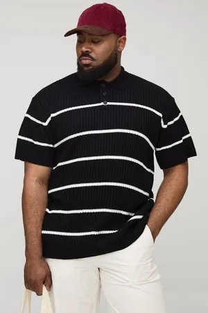 Boohoo Mens Plus Stripe Ribbed Oversized Knit Polo