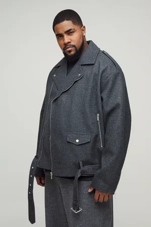 Boohoo Mens Plus Oversized Wool Look Biker Jacket