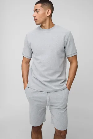 Boohoo Mens Regular Fit Contrast Waffle T-Shirt Set