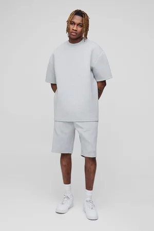 Boohoo Mens Tall Oversized Scuba Marl T-Shirt & Short Set
