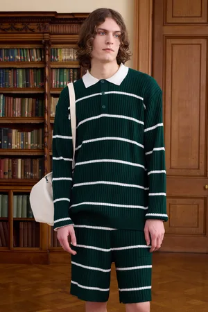 Boohoo Mens Tall Stripe Knitted Oversized Rugby Polo