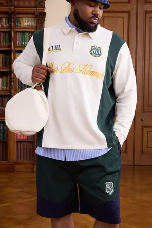 Boohoo Mens Plus Regular Fit Embroidered Varsity Rugby Polo