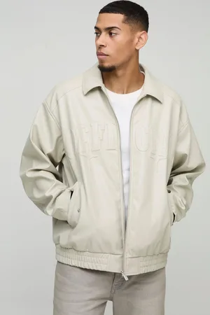Boohoo Mens Official Oversized PU Embossed Collard Bomber Jacket