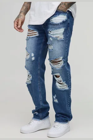 Boohoo Mens Tall Multi Distressed Straight Fit Jeans