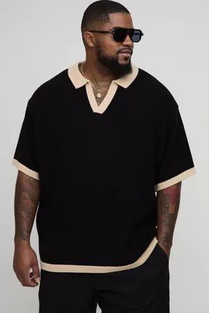 Boohoo Mens Plus Contrast Knit Oversized Short Sleeve Rugby Polo