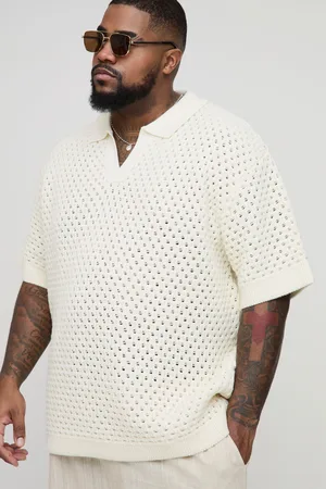 Boohoo Mens Plus Oversized Chunky Crochet V Neck T-Shirt