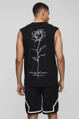 Boohoo Mens Line Drawn Rose Floral Drop Armhole vest
