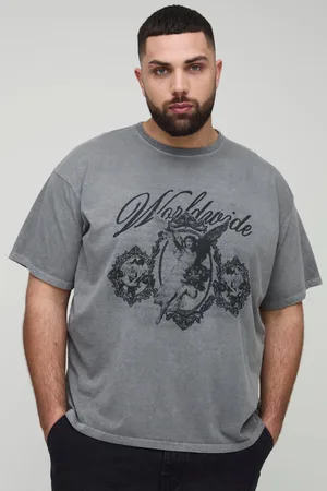 Boohoo Mens Plus Oversized Renaissance Print Washed Print T-Shirt