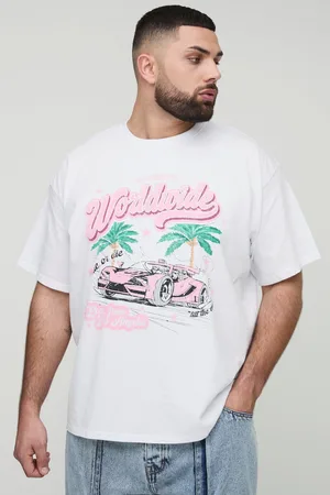 Boohoo Mens Plus Oversized Worldwide Palm Print Moto T-Shirt