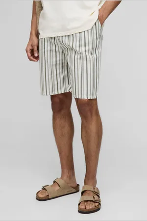 Boohoo Mens Elasticated Waist Relaxed Short Length Striped Linen Look Shorts