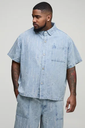 Boohoo Mens Plus Laddered Denim Boxy Oversized Shirt