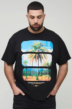 Boohoo Mens Plus Oversized Palm Tree Landscape Print T-Shirt