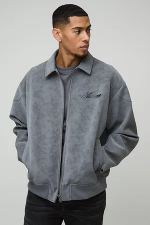 Boohoo Mens Homme Oversized Washed PU Collared Bomber Jacket