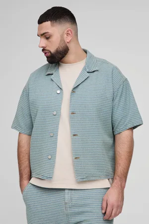 Boohoo Mens Plus Jacquard Denim Boxy Oversized Revere Shirt