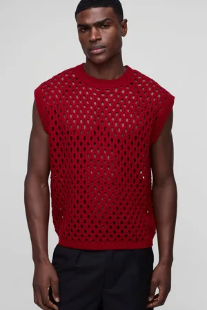 Boohoo Mens Oversized Boxy Open Stitch Crew Neck Knitted Vest