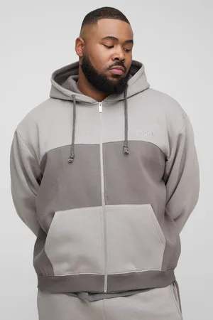 Boohoo Mens Plus Oversized Boxy Man Panel Zip Through Hoodie