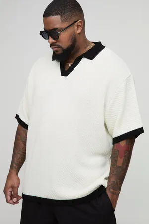 Boohoo Mens Plus Contrast Knit Oversized Short Sleeve Rugby Polo