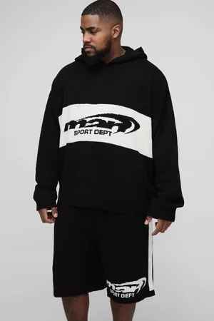 Boohoo Mens Plus Man Sport Dept Oversized Knitted Hoodie & Short Set