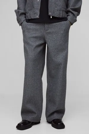 Boohoo Mens Tall Melton Tailored Wide Leg Trousers