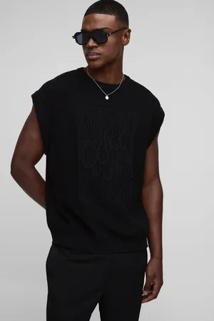 Boohoo Mens Man Oversized Crew Neck Rope Embroidered Knitted Vest