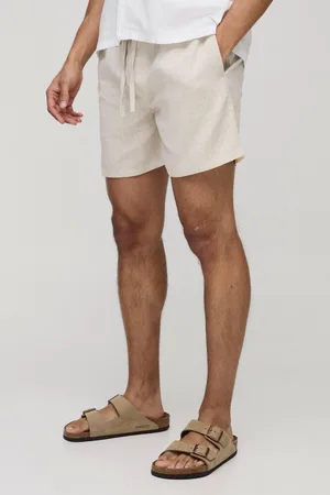 Boohoo Mens Half & Half Waistband Relaxed Fit Linen Blend Shorts
