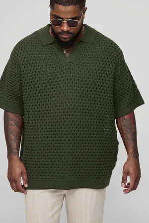Boohoo Mens Plus Oversized Chunky Crochet V Neck T-Shirt