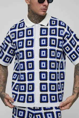 Boohoo Mens Tall Oversized Boxy Crochet Knit Shirt In