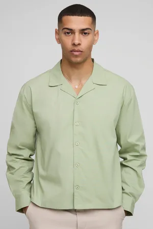 Boohoo Mens Oversized Boxy Dropped Revere Poplin Shirt
