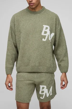 Boohoo Mens Boxy Fit Boucle BM Knitted Jumper and Shorts Set
