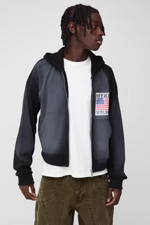 Boohoo Mens Shrunken Fit Waffle Sun Fade Printed Zip Through Hoodie