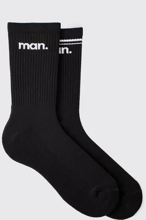 Boohoo Mens 2 Pack MAN Stripe & Plain Sport Sock