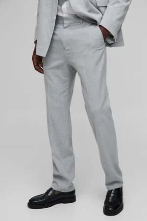 Boohoo Mens Straight Fit Tie Detail Fixed Waistband Suit Trouser
