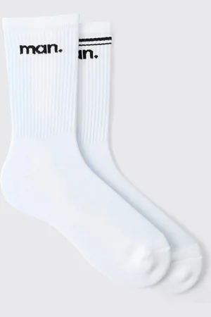 Boohoo Mens 2 Pack MAN Stripe & Plain Sport Sock