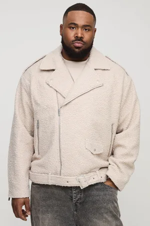 Boohoo Mens Plus Oversized Boucle Biker Jacket