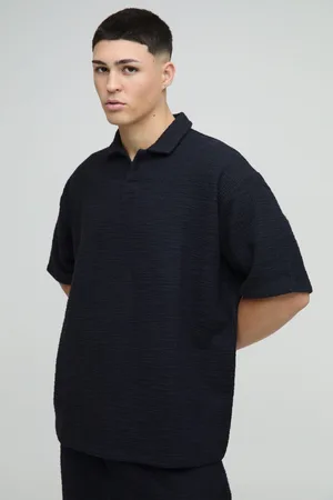 Boohoo Mens Oversized Heavyweight Textured Revere Short Sleeve Polo